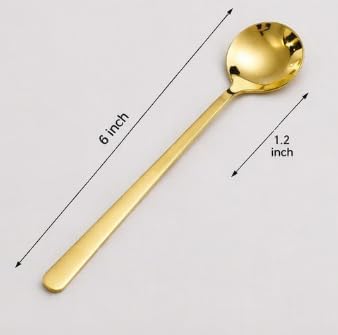 Gold Spoons Set of 6, 6 Inch Stainless Steel Dessert Spoons – Small Coffee Tea Spoons, Reusable Modern Flatware for Home Kitchen