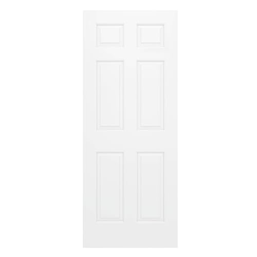 Image of JUBEST 32 inchx80 inch Raised 6-Panel Textured White Primed Hollow Core Interior Molded Door Slab, NOT Pre-drilled and NOT Included Hardware, Paintable Interior Door for Pantry, Laundry, Office