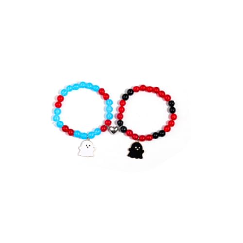 Image of 2Pcs Love Heart Couple Matching Bracelet Set Adjustable Braide Rope Halloween Mummy Ghost Pumpkin Hat Wizard Bracelet for Women Men Lover Friend Friendship Jewelry