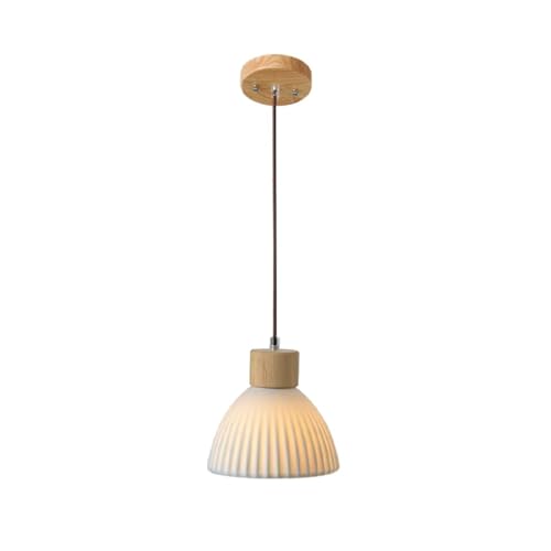 Minimalist Wood Accent Ceramic Pendant Light, 7