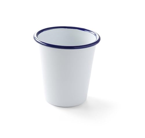 HENDI Becher, mit einem schönen blauen Rand, Abriebfest, Trinkbecher, Servierbecher, Tasse, 0,3L, ø90x(H) 90mm, emaillierter Stahl
