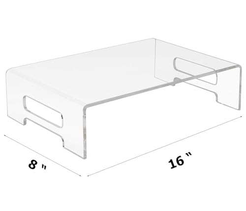 Image of Parikshit Sublimation Acrylic Computer Monitor Riser Stand Holder organizor for Table Clear Desktop Laptop pc Printer tv Stand Holder (16 X 8 X 3 INCH - Style 2)