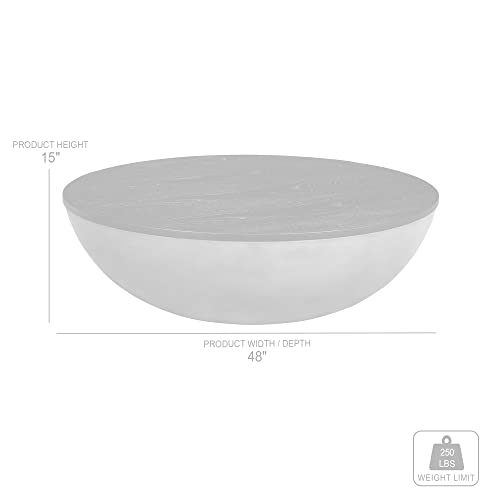 Armen Living Melody Round Coffee Table, Concrete And Brown Brushed Oak #TOP2