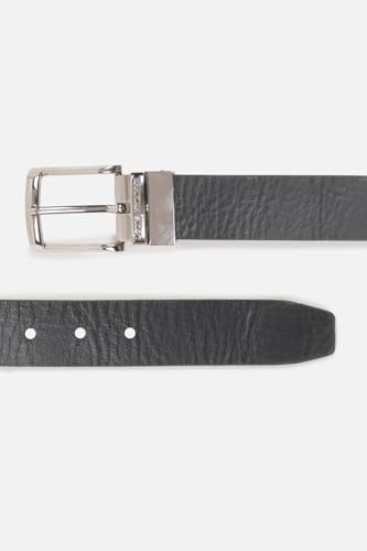 Image of Louis Philippe Men 100% Leather Shiny Nickel Buckle Formal Reversible Belt