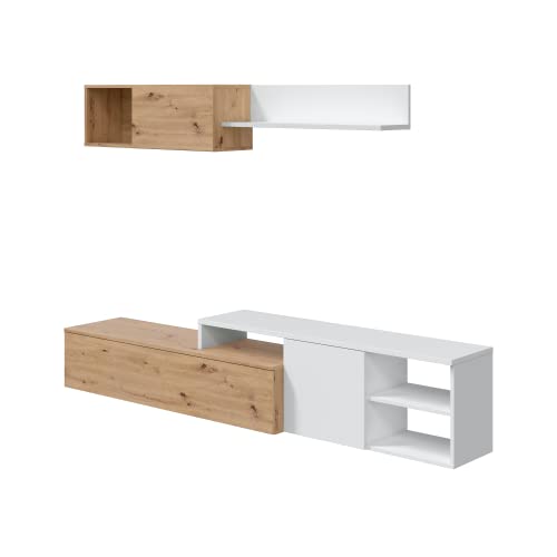 Habitdesign Conjunto de Salon Reversible, Mueble de Salon, Modulos de Comedor, Modelo Julia, Acabado en Roble Nodi y Blanco Artik, Medidas: 221 cm (Ancho) x 44 cm (Alto) 40cm (Fondo), Grande, 016647W - imagen 3