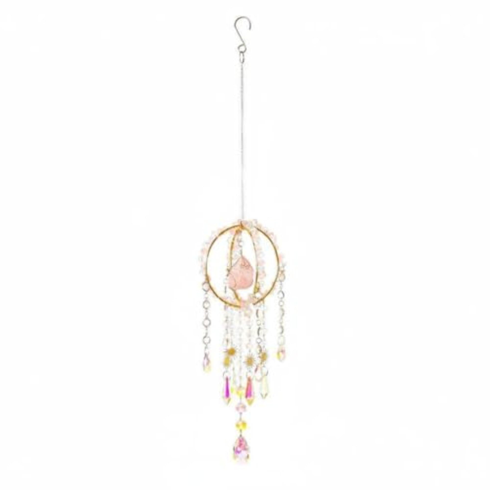 Rose Quartz Crystal Suncatcher, Light Catching Garden Decor