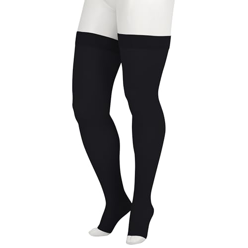 Image of Juzo Soft 2001 Thigh-High, 20-30 mmHg, Open Toe Compression Stocking with Silicone Top Band, Petite