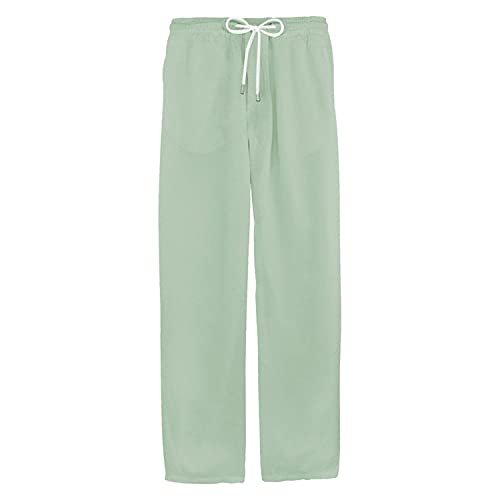 Men's Elastic Waist Drawstring Cotton Trousers Casual Linen Stretchy Beach Pants Summer Loose Fit Lightweight Pant (Green,3X-Large)2