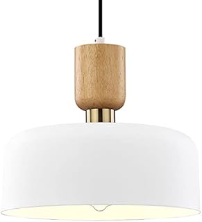 Modern Pendant Light, Natural Wood Accent, 170cm Adjustable Cord, Matte White Hanging Lamp for Kitchen Island, Dining Room, Living Room, Bedroom, Coffee, Bulb not Included [Energy Class A+++]