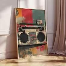 Affiche murale rétro boombox idéale pour sublimer un salon au style vintage
