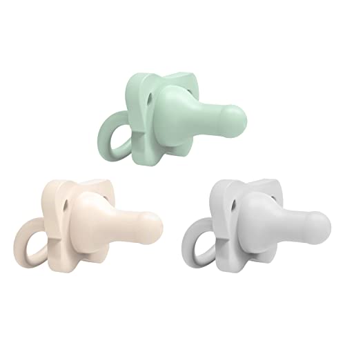 Image of Dr. Brown’s HappyPaci 100% Silicone Pacifier 0-6m, BPA Free, Cool Gray, Green, Ecru, 3 Pack