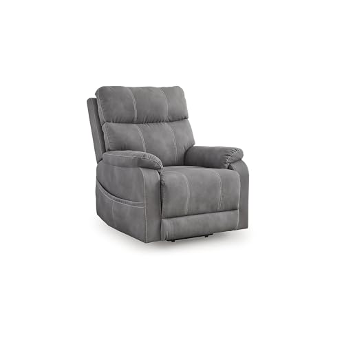 Signature Design by Ashley Next-Gen Durapella Urban Faux Leather Power Lift Recliner with Tilt Motion, Light Gray