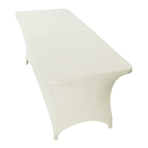 Image of Peomeise 8FT Spandex Table Cover Rectangular Stretch Spandex Tablecloth (Ivory,8FT)