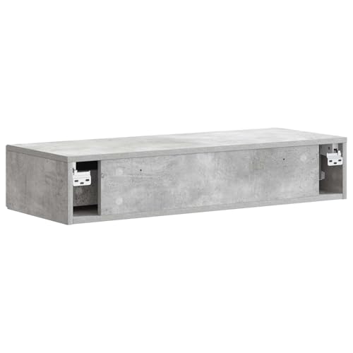 Mesita de noche flotante gris hormigón de 87,5 cm con 1 cajón y estante de pared para el salón 8