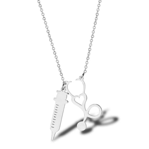 CikSco Collares de estetoscopio, joyería médica para médico, enfermera, collar con colgante médico, joyería para estudiantes, regalos de graduación para mujeres, chapado en oro de 18 quilates en acero
