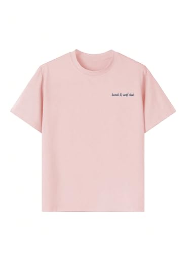 Image of RoseSeek Girl's Letter Print T Shirt Half Sleeve Drop Shoulder Crew Neck Oversized Tee Tops