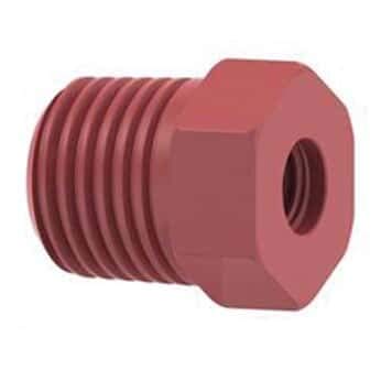 Idex Threaded Adapter, Red PEEK, 0.062 (in) ID, 1/4-28 Flat Bottom (F) to 1/4 (in) NPT(M)