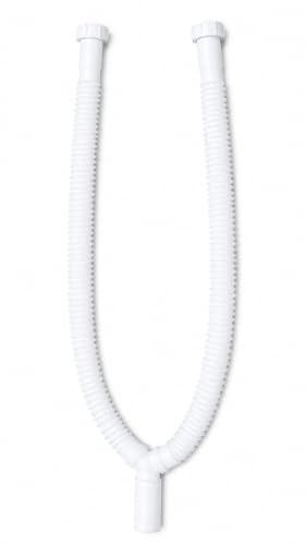 Image of DEHRAN Dual Sink PVC Waste Pipe, 40mm Nut Connector, 750mm (2.5 Ft) Flexible Drain Connector for Kitchen Sink, Universal Fit for 2 Sink /Basins