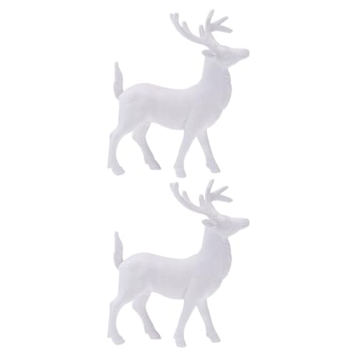 Homoyoyo 2 STK. Miniatur Rentier Deko aus Robustem Kunststoff Weiße Weihnachtsfigur für Tisch Regal Wohnzimmer Langlebige Detailreiche Weihnachtsdeko Festliche Desktop Ornamente