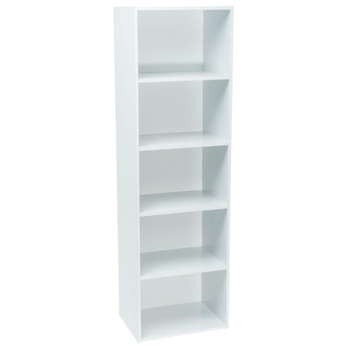 WERKA PRO Meuble Blanc de Rangement - 5 Niches - Panneaux de Bois MDF - 133 x 40 x 29 cm - Livré en Kit avec Plan de Montage - pour Salle de Bain, Couloir ou...
