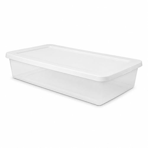 41 Quart Medium Storage Bin, Clear Plastic Underbed Storage | Low Profile Bedframe Box with Latching Lid, Flat Totes for Blankets, Space-Saving PP Material Utility in Bedroom Dorm