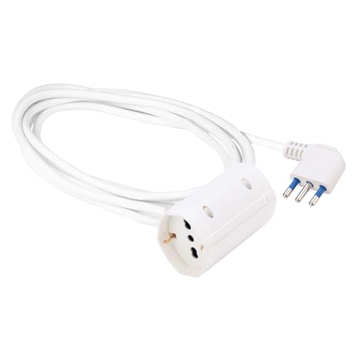 Poly Pool - PP2628 Prolunga Elettrica 3 Metri Cavo Estensibile - Spina Salvaspazio Grande 16A e 2 Prese P40 Pluristandard Schuko 10/16A Bianco