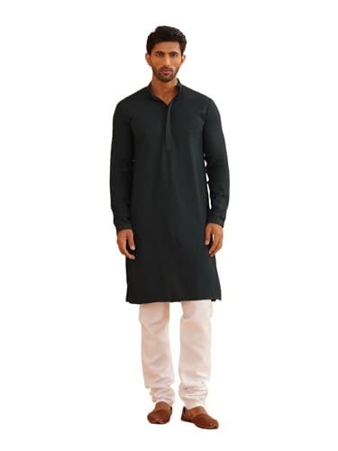 Image of SOJANYA (Since 1958 Men's Cotton Embroidered Thread Work Kurta With white churidar Pyjama