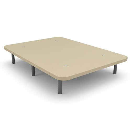 Duérmete Online - Base Tapizada 3D 135 x 190 Beige Extra Resistente con Gran Estabilidad y Barras de Refuerzo, Incluye 6 Patas metálicas roscadas de 25cm