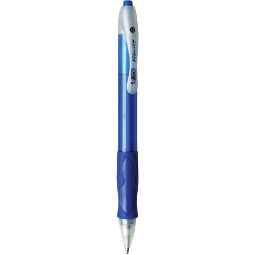 Image of BIC Velocity Retractable Ballpoint Pens, Medium Point, 1.0 mm, Assorted Barrels, Blue Ink, Pack Of 12