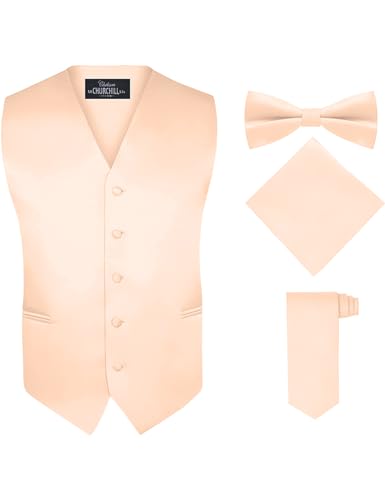 S.H. Churchill & Co. Men's 4 Piece Vest Set, with Bow Tie, Neck Tie & Pocket Hankie