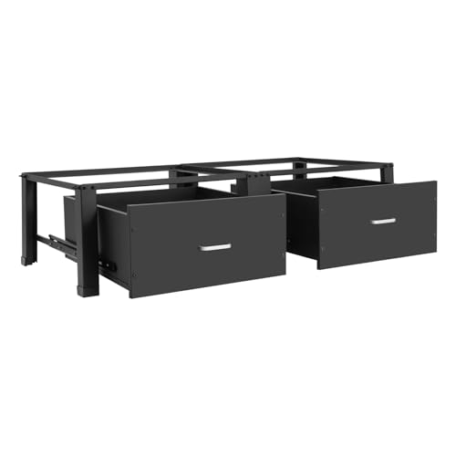 JJsdwin Double cadre de base pour machine à laver avec 2 tiroirs, double support pour machine à laver et sèche-linge, capacité de charge de base 200 kg, noir