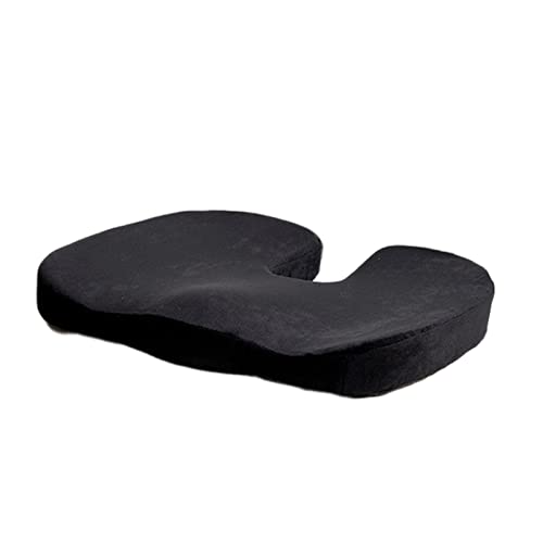 Elonglin クッション 低反発 椅子 座布団 お尻 腰 44*35*6cm カバー洗える 円座クッション 穴あき 通気性 滑り止め付き 自宅用 骨盤矯正 背骨ケア 産後 痔 腰痛 良い座り心地 グ オフィス 車用 シートクッション ブラック