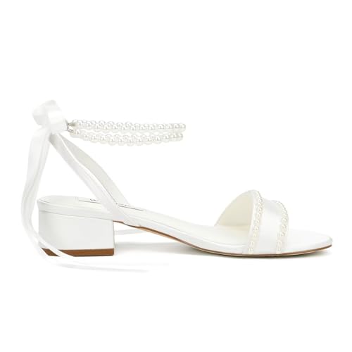 Comfortable Wedding Shoes for Bride Low Heel Bridal Shoes Pearl Sandals Low Block Heels4