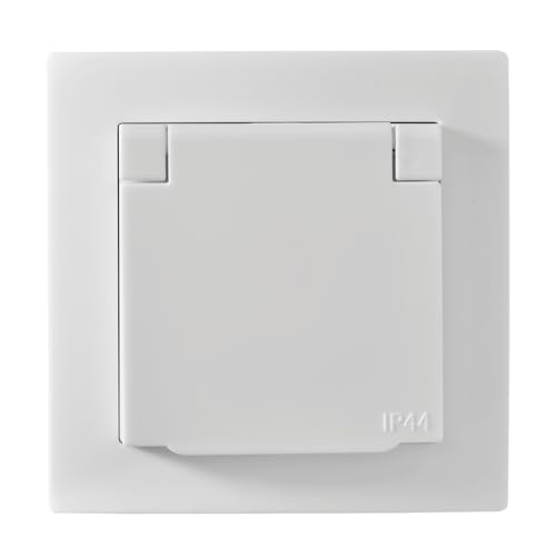 McPower Schutzkontakt-Steckdose mit Klappdeckel | Flair | 250V~/16A, Unterputz, IP44, spritzwassergeschützt, weiß, ideal für Keller, Bad, Terrasse