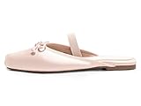 Coutgo Womens Ballet Flats Mules Bow Square Toe Slip On Slides Work Office Party Dress Shoes, Light Pink, Size 8