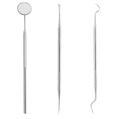 Zahnpflege Set 3 Pcs, Zahnarzt Instrumente, Zahnsteinentferner Zahnreinigung, Zahnarztbesteck Edelstahl, Zahnreinigungsset Professionell Zahnsonde Zahnhygiene Tools Mundspiegel Zahnstein Schaber