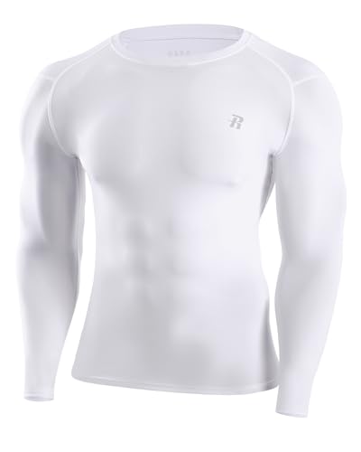 Runhit UPF 50+ Men's Compression Shirts, Long Sleeve Compression Shirts Quick Dry, Football Base Layer for Men White S