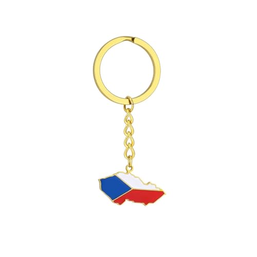LUTAKU Porte-clés carte et drapeau de la République tchèque pour homme et femme, porte-clés de la République tchèque, breloque en acier inoxydable, accessoires de bijoux en forme de carte, doré