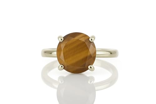 Bague en argent sterling oeil de tigre rond pour femme style cocktail boho