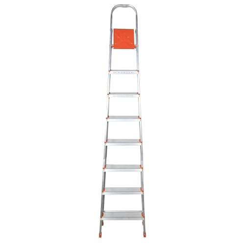 Image of Casa Copenhagen Designed in Denmark, 8-Step Foldable Aluminium Ladder Laser Cut with Super Advance Sure-Hinge Technology,7 Years Warranty - Orange
