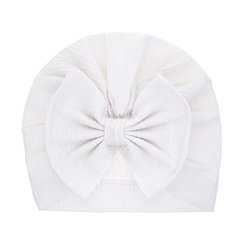 EUBUY Newborn Hospital Hat with Big Bow, Soft Elastic Cotton Baby Turban Hat Newborn Baby Hat for Girls Boys 0-12 Months White