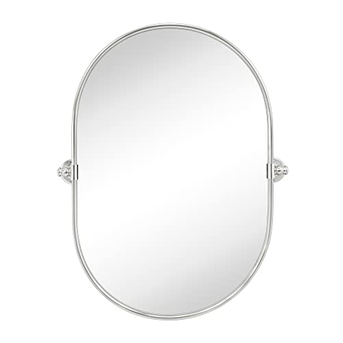 Image of TEHOME Oval Brushed Nickel Pivot Bathroom Mirror Pill Shaped Tilting Bathroom Vanity Mirror Metal Framed Adjustable Mirror, Overall 23.84 x 30 inches (Mirrror 20 x 30 inches)