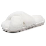 Crazy Lady Women's Fuzzy Fluffy Furry Fur Slippers Flip Flop Open Toe Cozy House Memory Foam Sandals Slides Soft Flat Comfy Anti-Slip Spa Indoor Outdoor Slip on(White38)