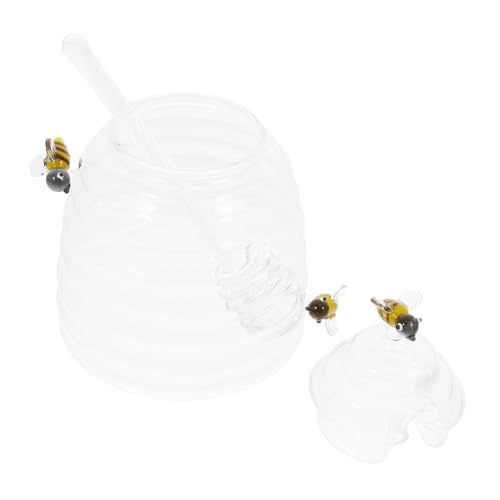 BRIGHTFUFU 1Set Glass with Mixing Rod Stylish Honey Pot for Kitchen Storage Ample Capacity Elegant Design for Home Use and Decoration