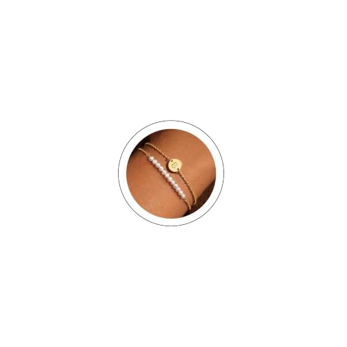 Image of Ritach Gold Initial Bracelets for Women Girls, Freshwater Pearl Bracelet
