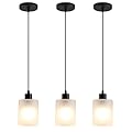 AOJUNSANSAN 3-Pack Industrial Pendant Lighting, Modern Frosted Glass Shade Farmhouse Adjustable Hanging Light Fixtures for Kitchen Island Living Room Bedroom Hallway