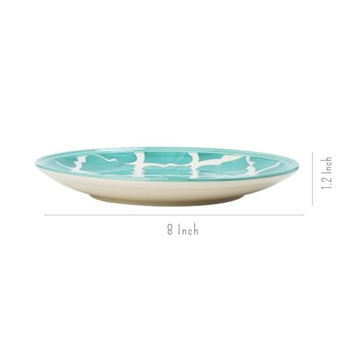 Image of Seafoam Green Ceramic Round Plates - Set of 4 (8.07 inch) | Microwave, Oven & Dishwasher Safe | Perfect for Dessert, Salad & Small Meals | Elegant Porcelain Dish | Ideal for Gifting