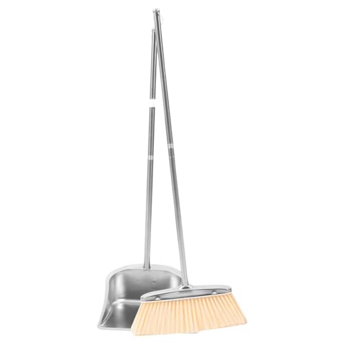 Bohany Broom and Dustpan Set, Adjustable Street Broom, Stainless Steel Dustpan Set for Living Room, Bedroom, Bathroom, Kitchen, Garage, Office, Restaurant, Patio, Household