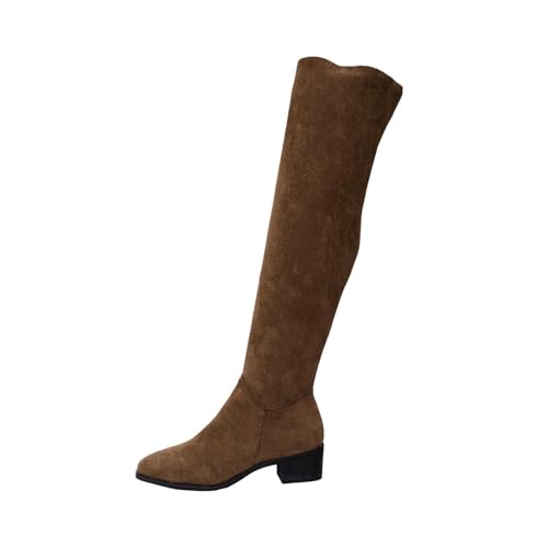 HAOLEI Botas Mujer 2024,Botas Mujer Invierno Vintage Elegantes Botas Altas Mujer Punta Redonda Botas Tacon Mujer con Cremallera Lateral Casuales Botas Negras Mujer Ligero Cómodas Botas Urbano Fiesta