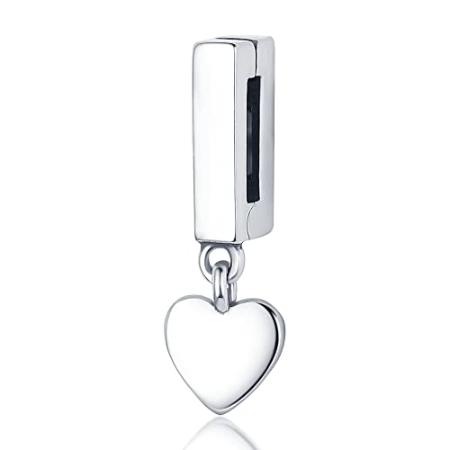 KUNSIR 925 Sterling Silver Clip-On Charm for Reflexions Mesh Bracelet Charm Bead fits Flat charm Bracelets Gift for Women（Heart Shape）